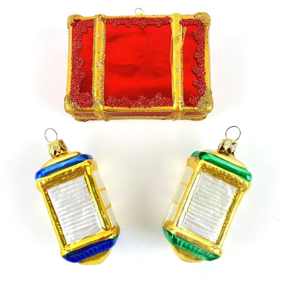 3 VTG Mercury Glass Christmas Ornaments world traveler suitcase Pendulum clocks - Picture 2 of 7